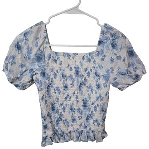 Girl's XL 14 Art Class Blue Floral Crop Top